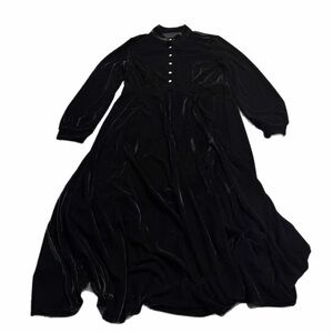 Vintage 90s Velvet Victorian Maxi Dress Pearl Buttons (Black) Size L